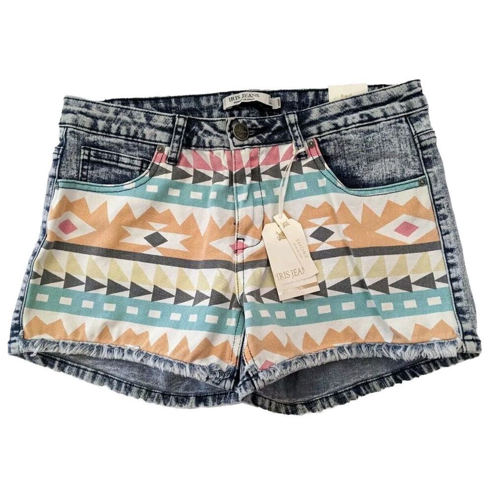 iris jeans Modern Vintage Tribal Aztec Acid Wash Jean shorts L Large New